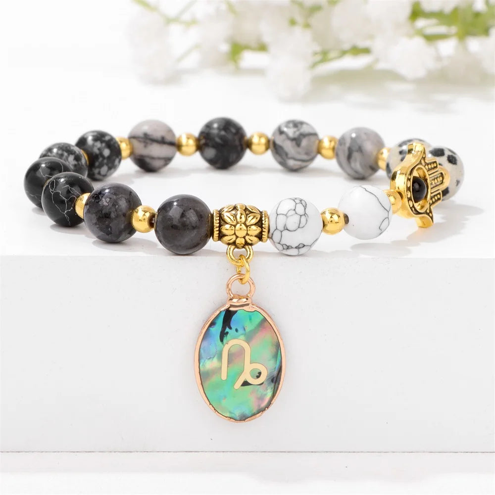 12 Zodiac Sign Natural Stone Beaded Charm Bracelets