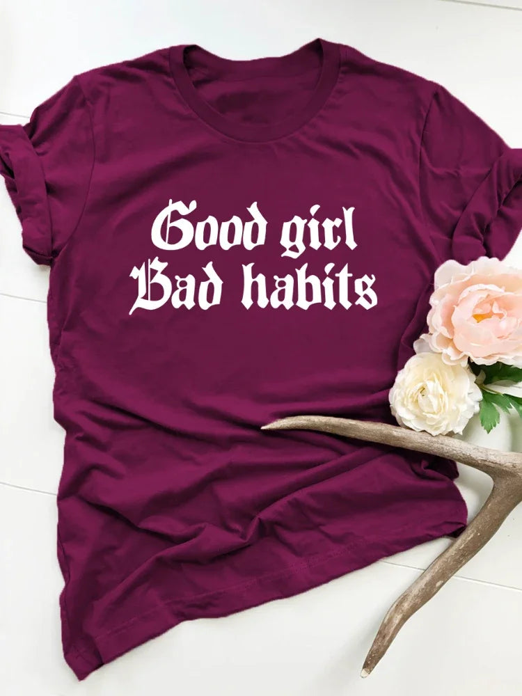 Good Girl Bad Habits Letter Print T-Shirt