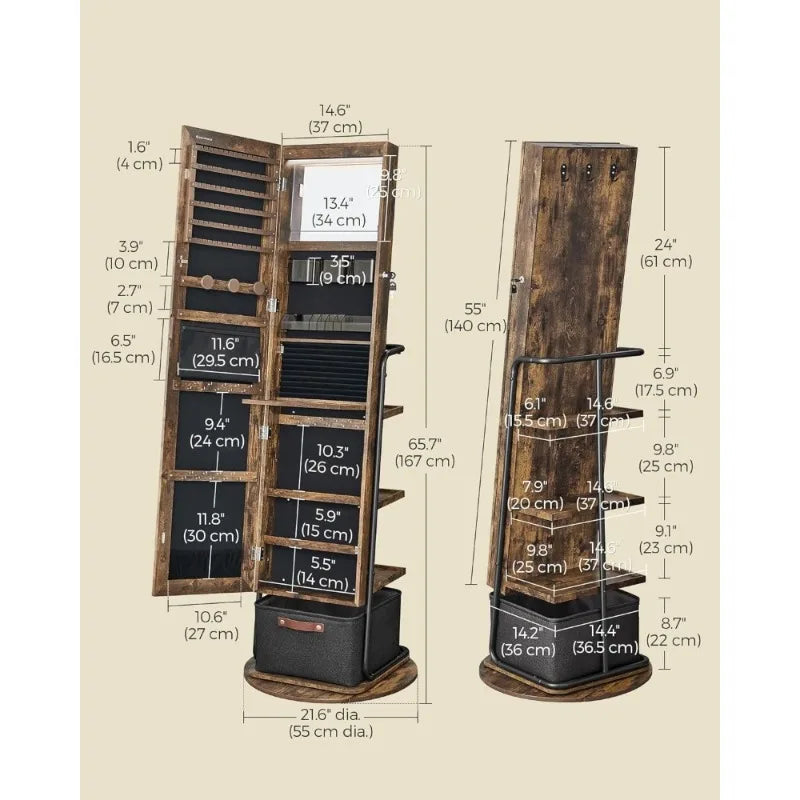 360° Swivel Mirrored Jewelry Cabinet with Lights And Storage