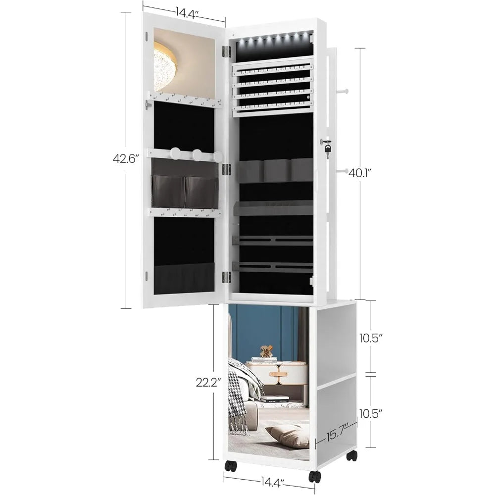 64.8" Jewelry Organizer with LED-Storage and Garment Rack