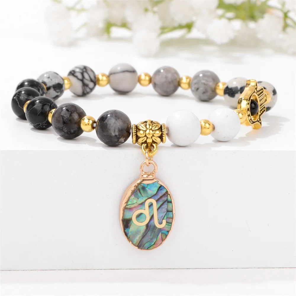 12 Zodiac Sign Natural Stone Beaded Charm Bracelets