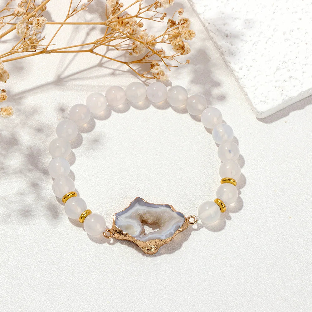 Pulseras de lujo naturales con dijes de ágatas de cristal y geodas drusas