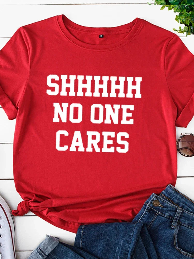 No One Cares Print T-Shirt