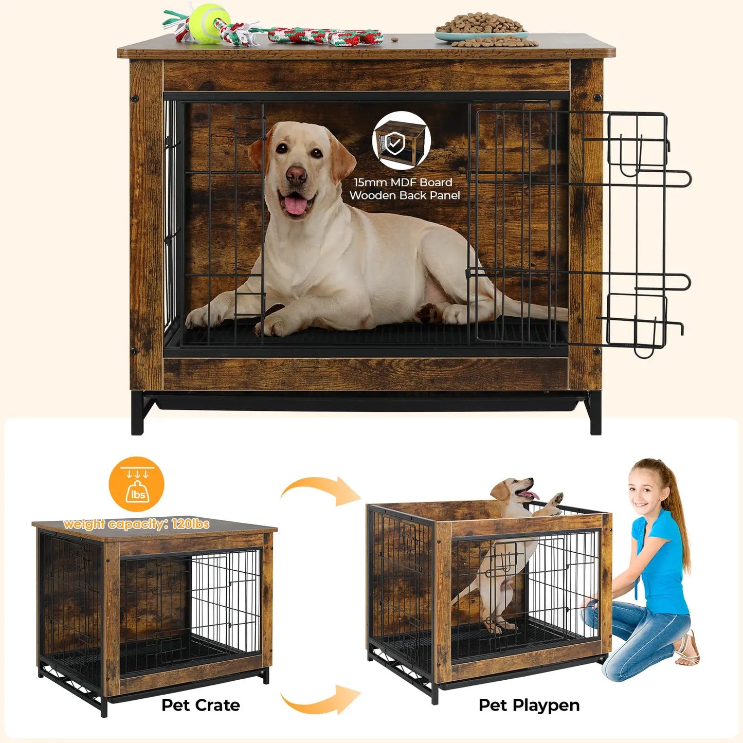 Wooden Side End Table Modern Dog Kennel