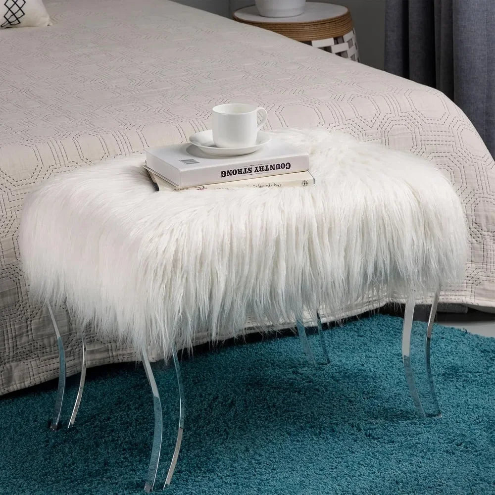 White Faux Fur Dressing Stool