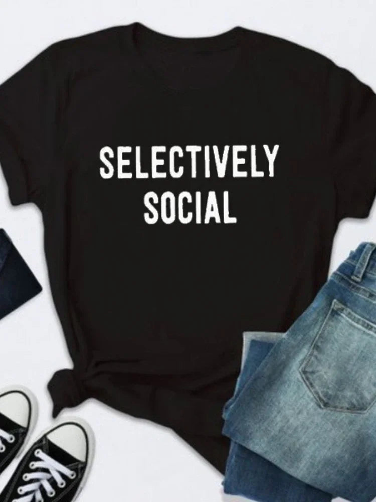 SELECTIVELY SOCIAL Letter Print T-Shirt