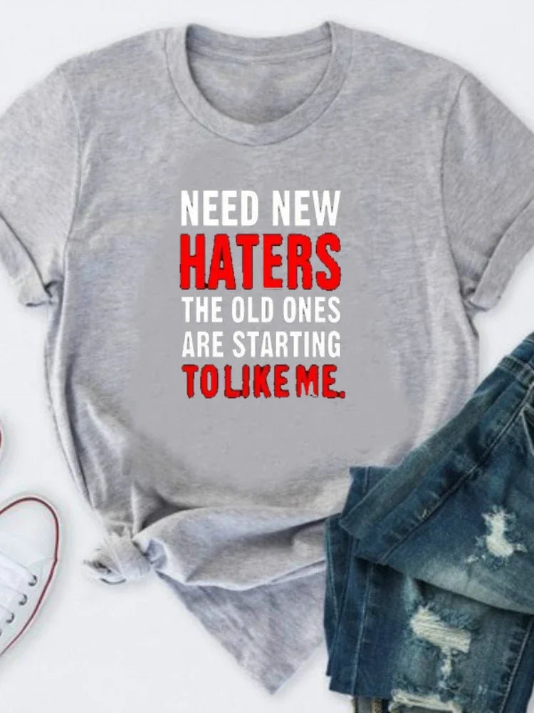 Need New Haters Letter Print T-Shirt