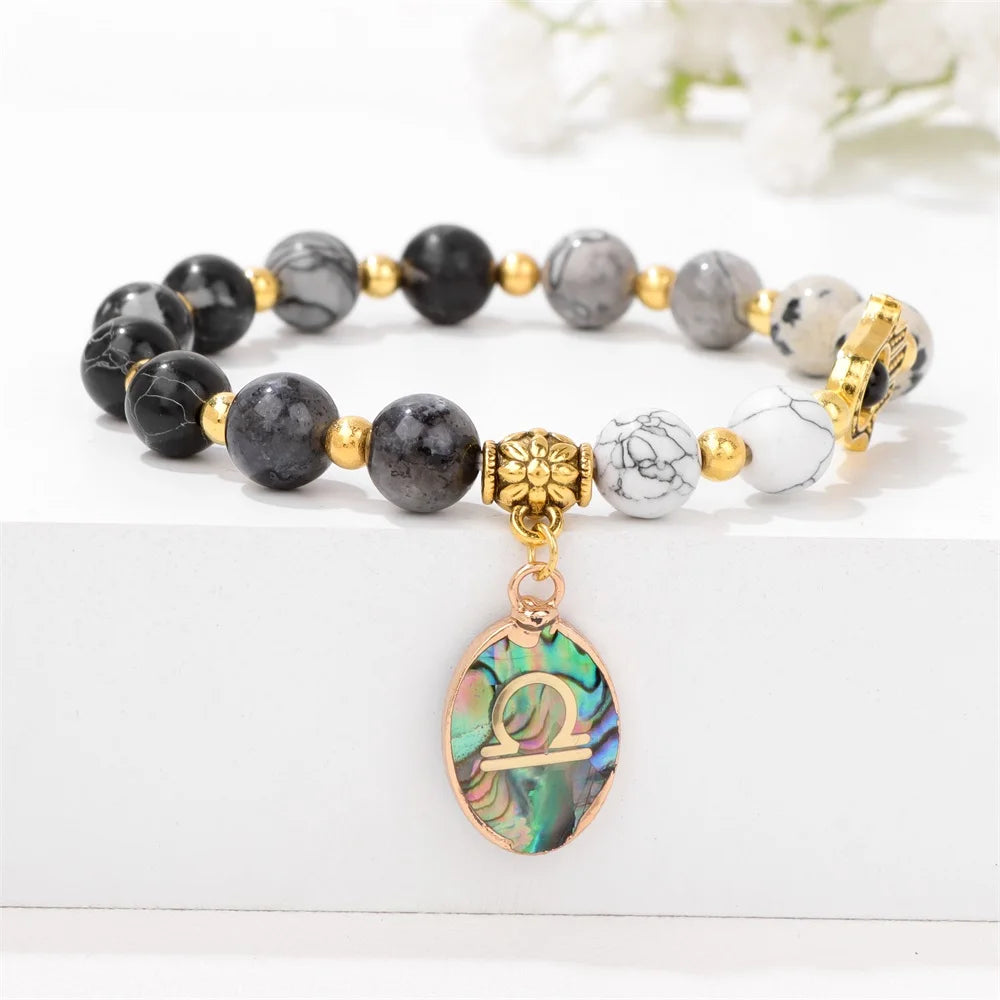 12 Zodiac Sign Natural Stone Beaded Charm Bracelets