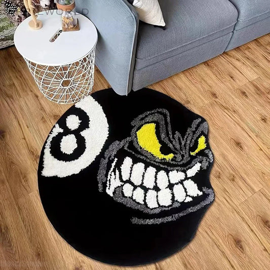 Fluffy Angry 8 Ball Throw Rug