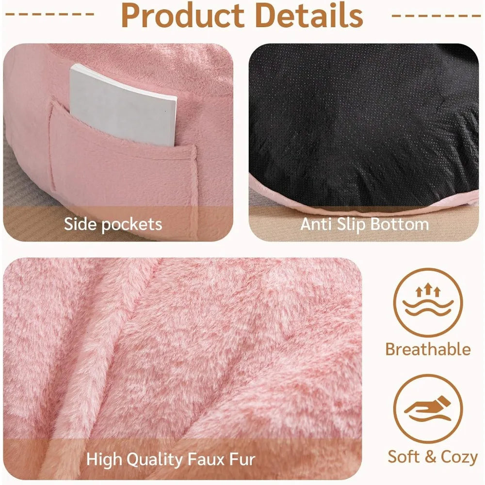 Giant Pink Bean Bag Sofa Chair with Pocket