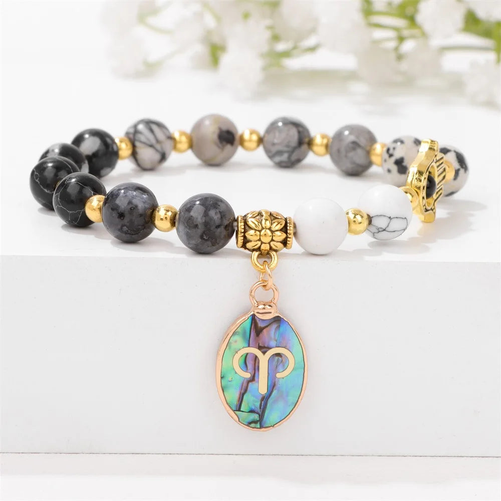 12 Zodiac Sign Natural Stone Beaded Charm Bracelets