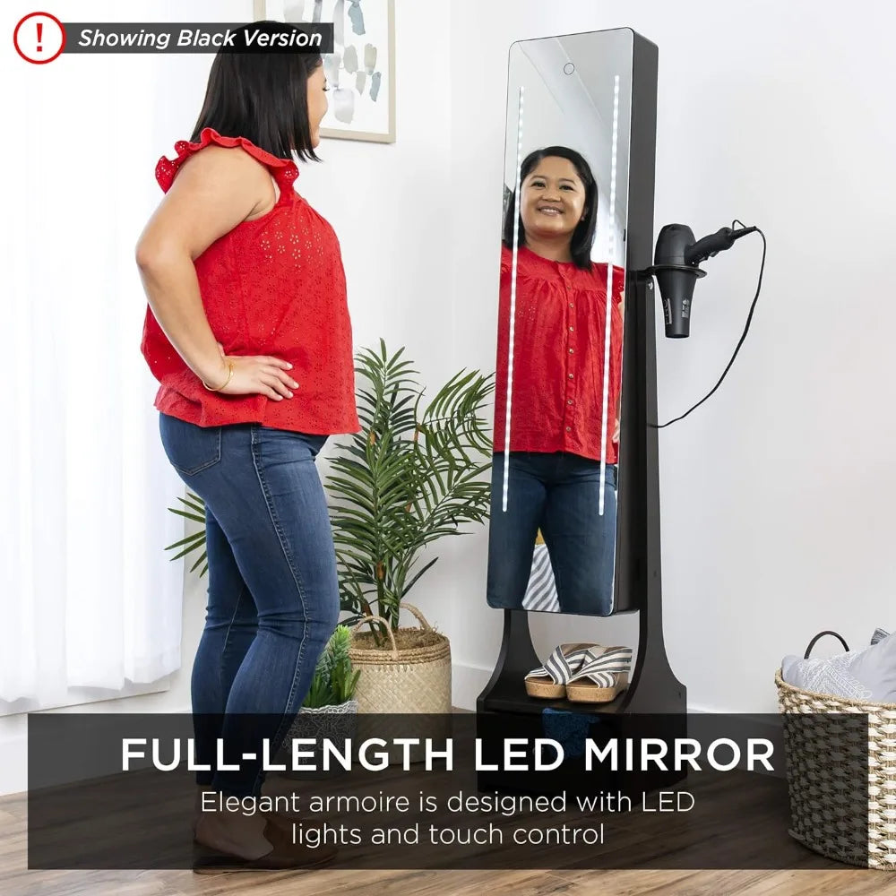 Standing Full Length LED Mirror with Storage