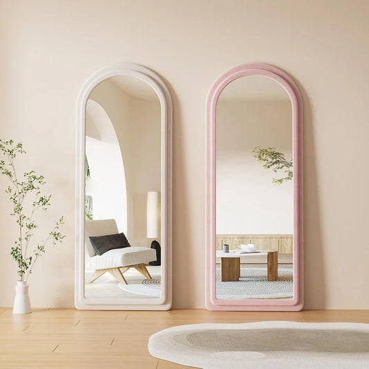 Full Length  Arched Flannel Floor Mirror with Stand