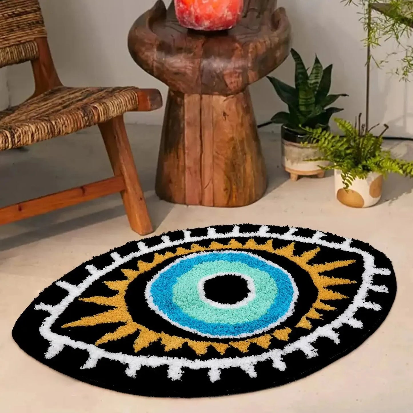 White Evil Eye Shaggy Throw Rugs