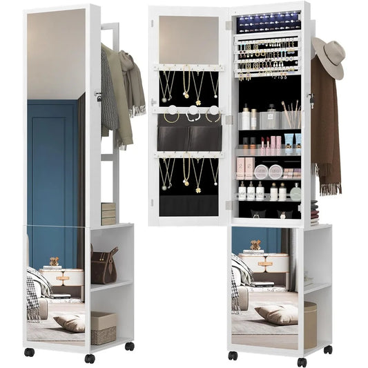 64.8" Jewelry Organizer with LED-Storage and Garment Rack