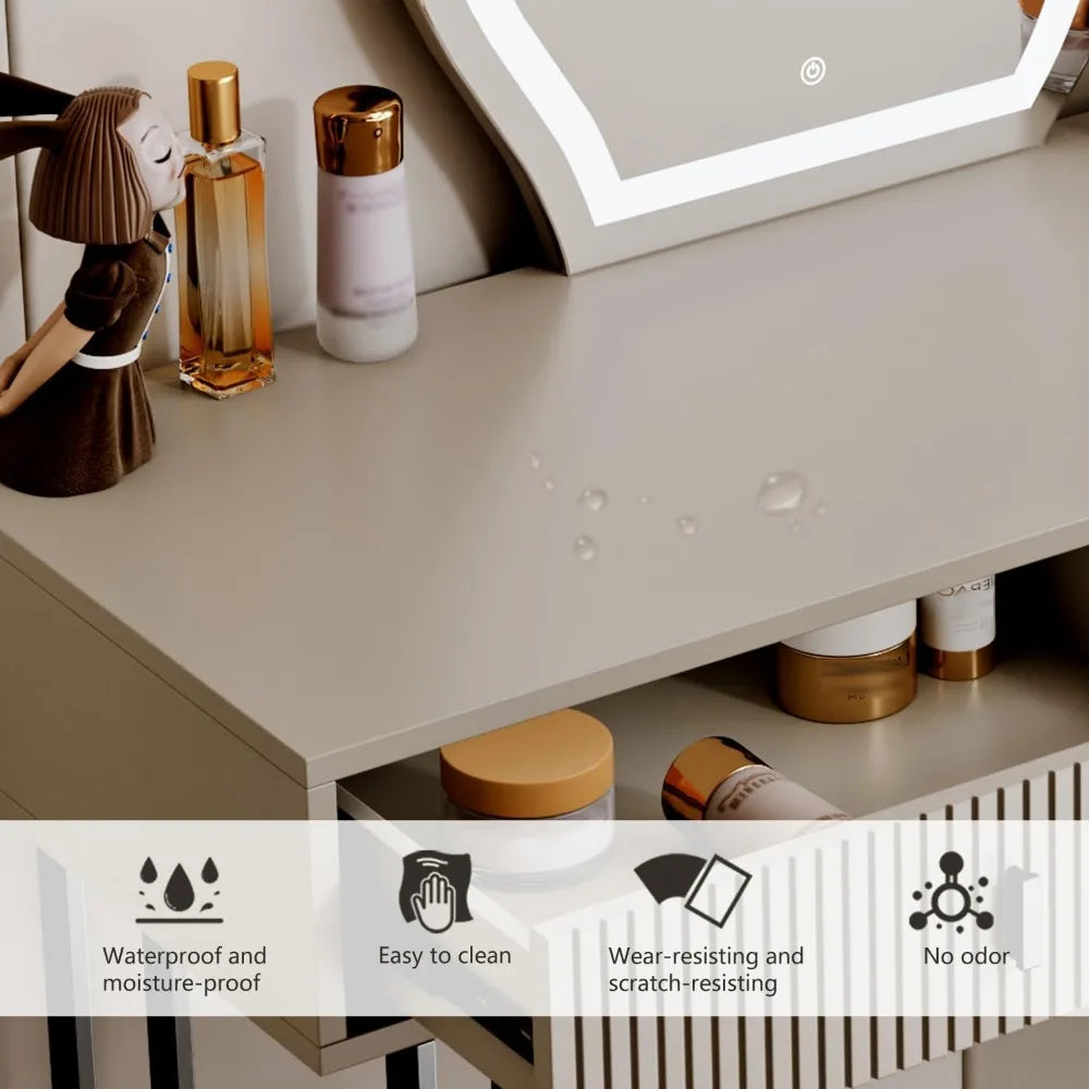 Vanity Desk with 3 Color Touch Screen Dimming Mirror