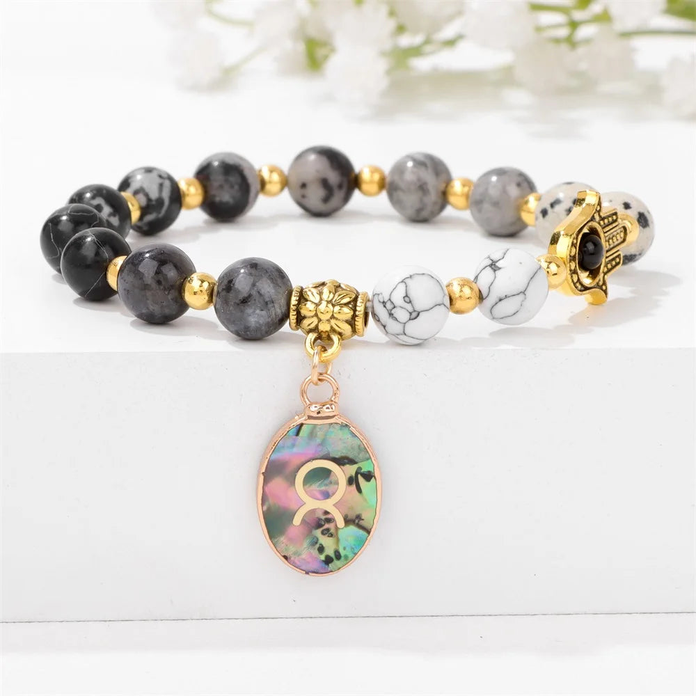 12 Zodiac Sign Natural Stone Beaded Charm Bracelets