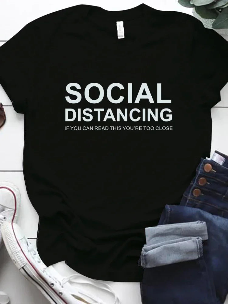 Social Distance Letter Print T-Shirt