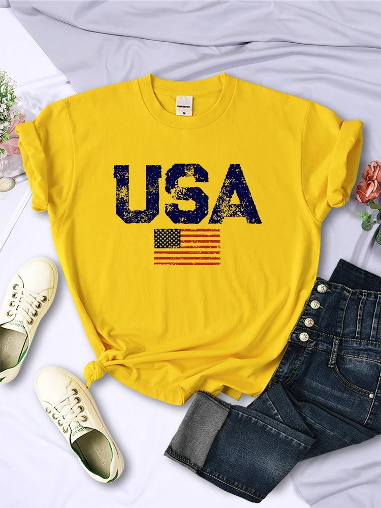 USA Letters American Flag Stars and Stripes Printed T-Shirt