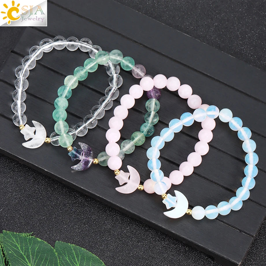 Assorted Moon Charm Natural Stone Bracelets