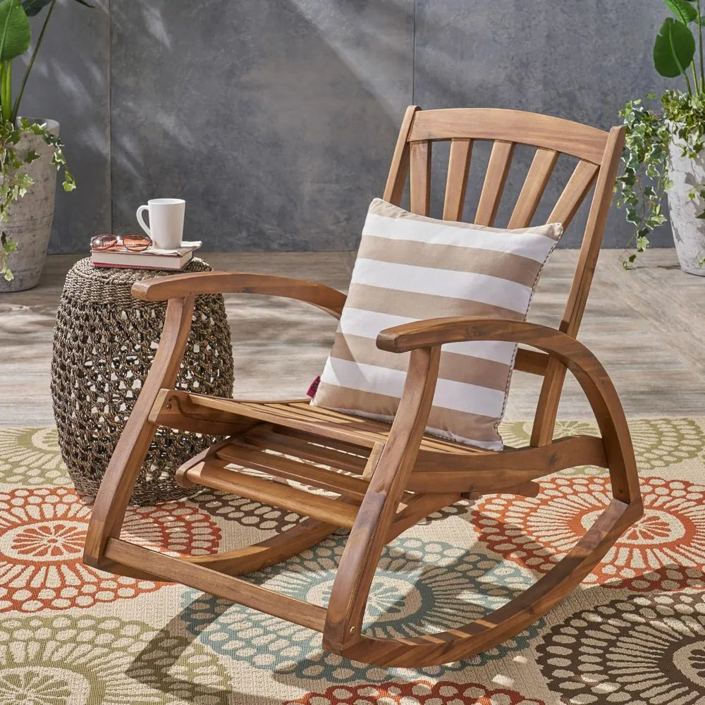 Wooden Rocking Chair with Footrest (Teak Finish)