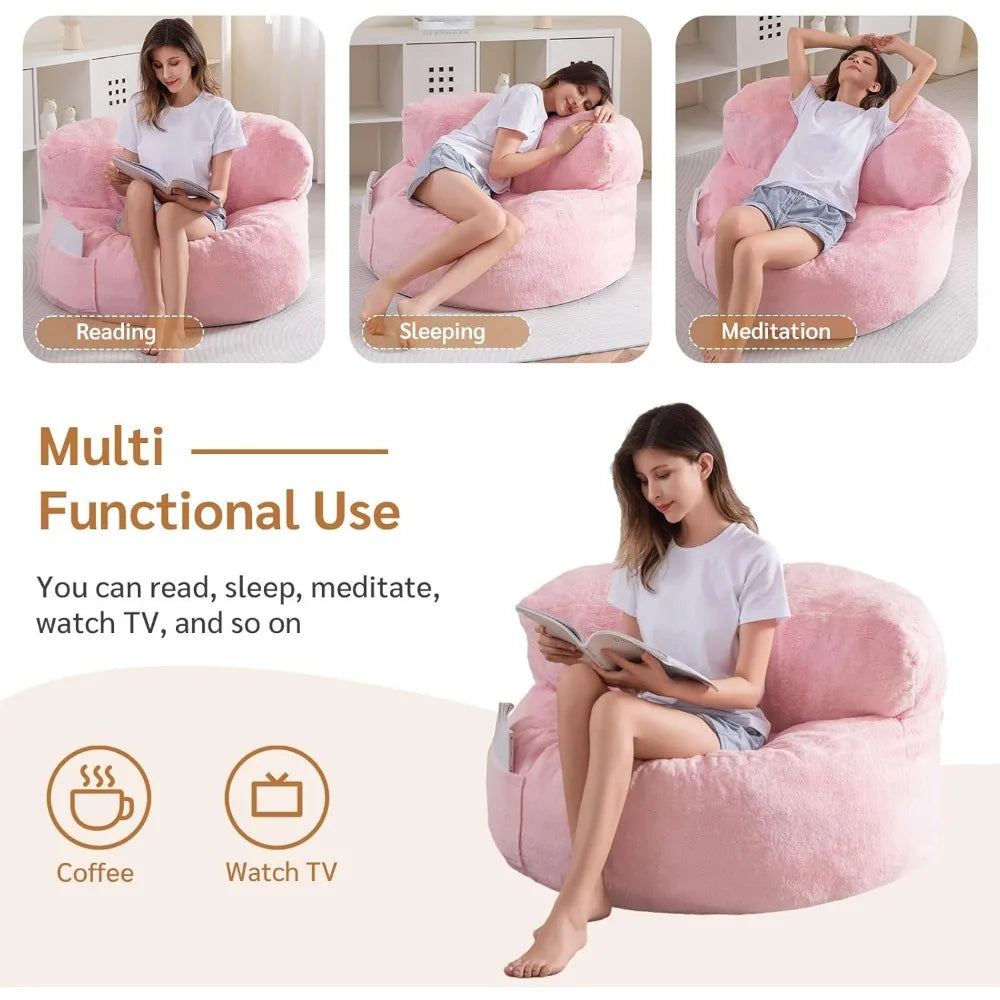 Giant Pink Bean Bag Sofa Chair with Pocket