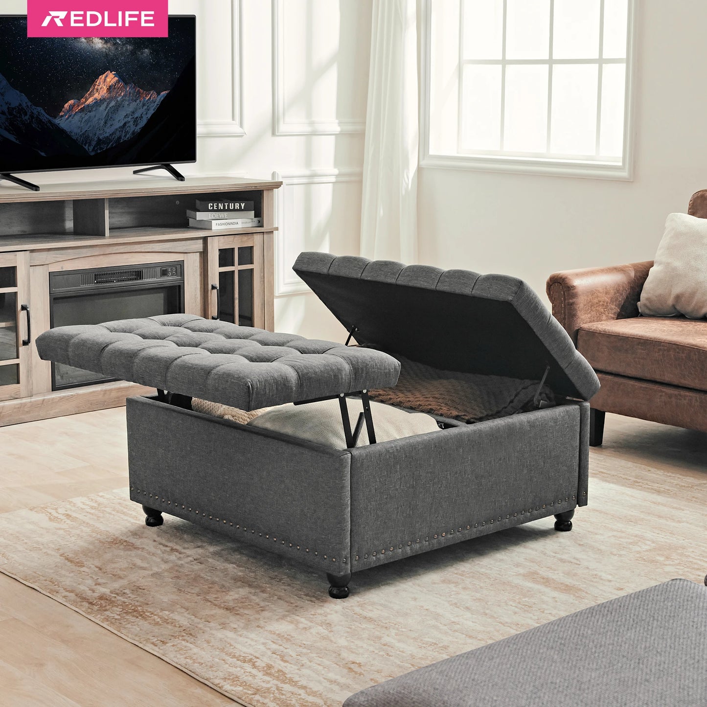 35" Large Square Storage Ottoman Bench,