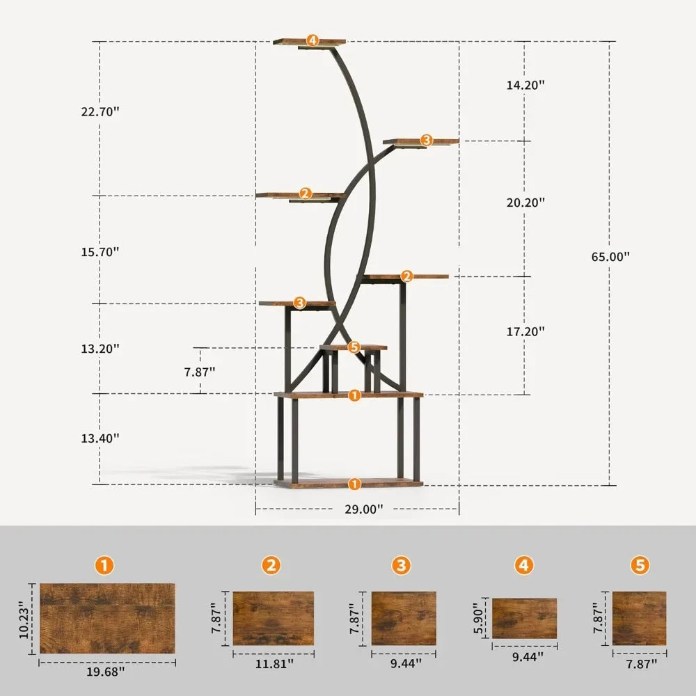 65" 8 Tiered Plant Stand With Grow Light