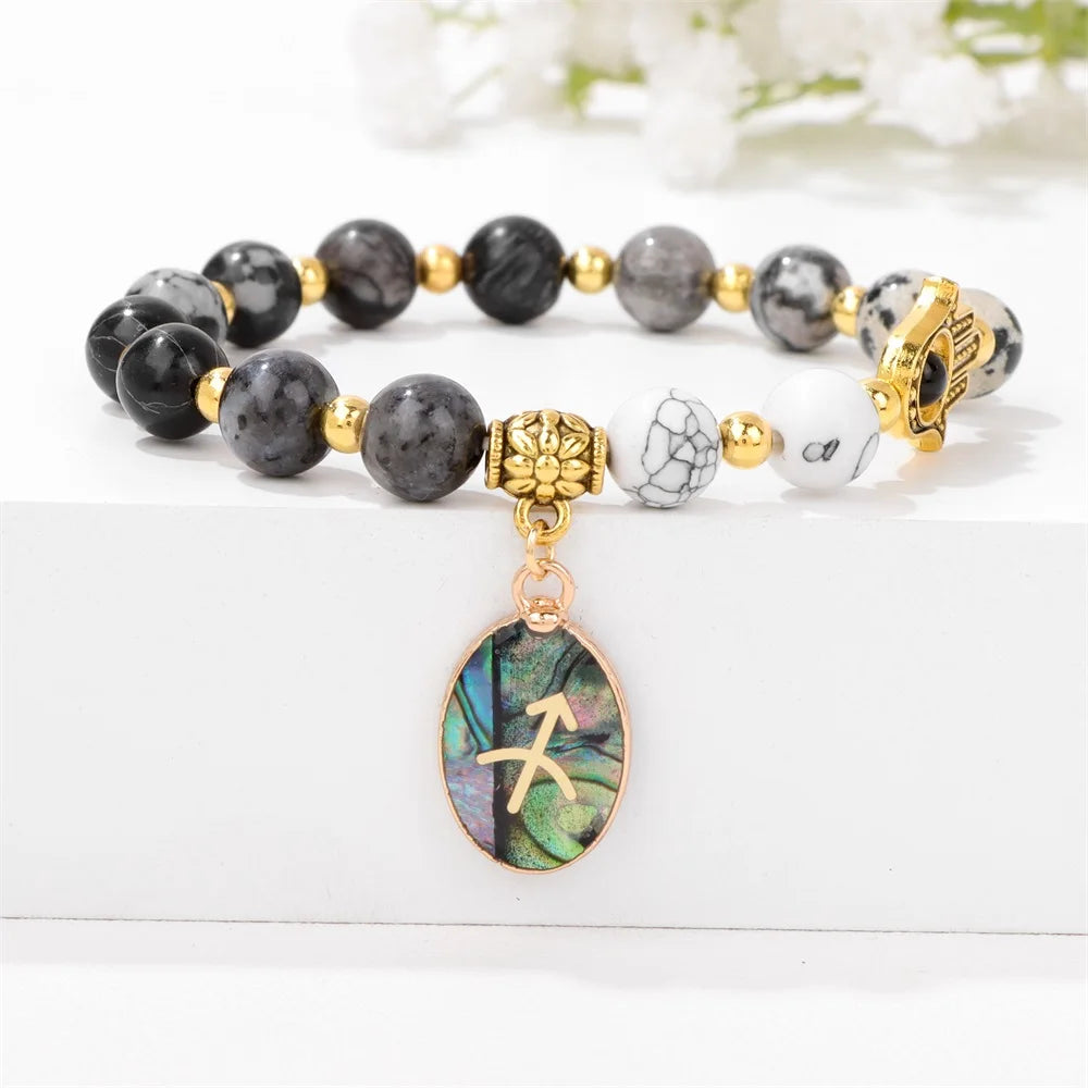 12 Zodiac Sign Natural Stone Beaded Charm Bracelets