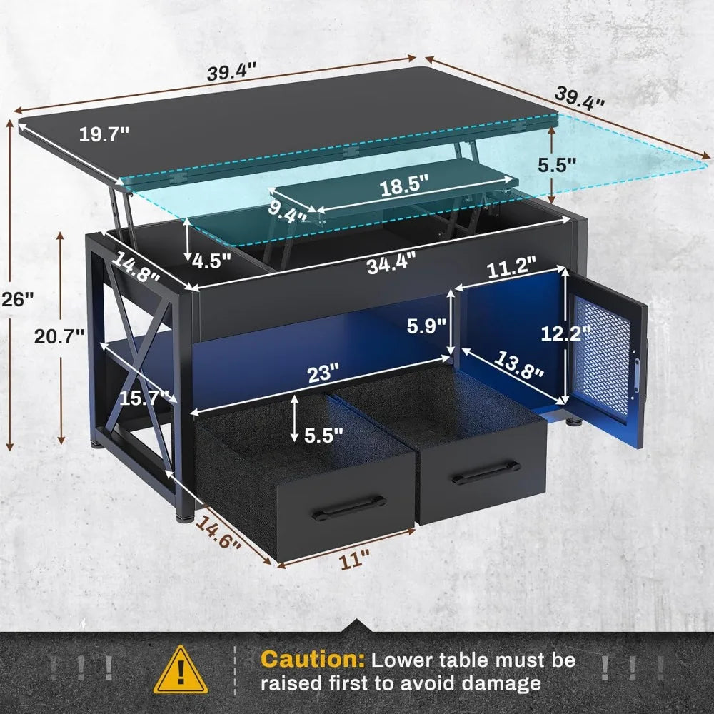 Lift 4 in 1 Coffee Table with Storage Room and Storage Drawers