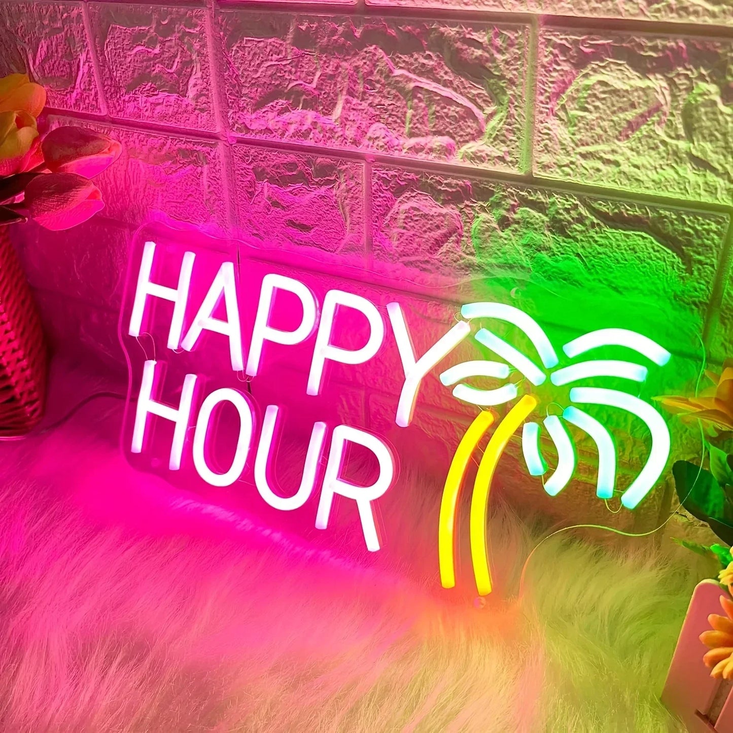 Panneau LED au néon Happy Hour