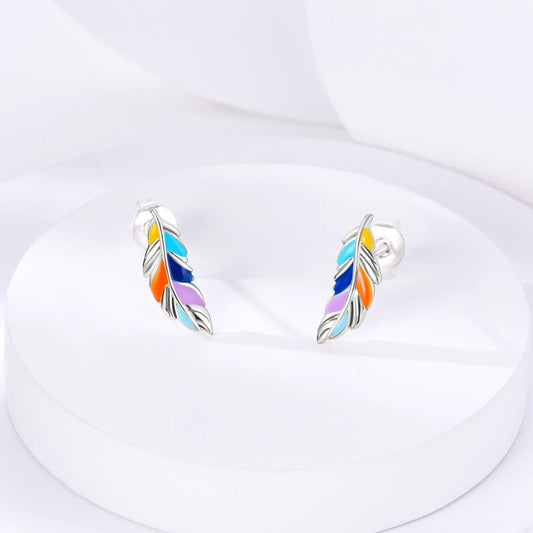 Colored Feather Stud Earrings