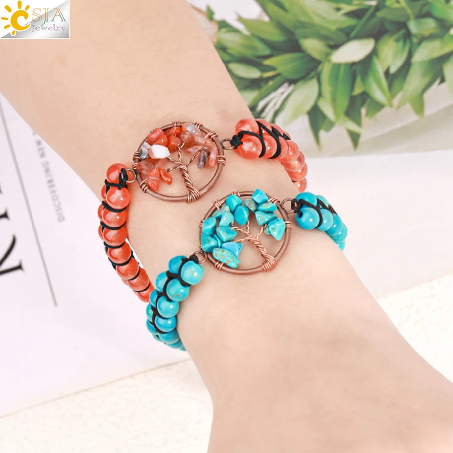 Assorted Natural Stone Tree of Life Bracelets