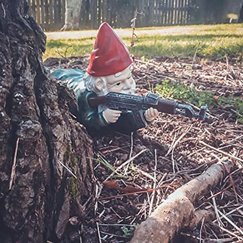 Funny Army Gnome Garden Statue