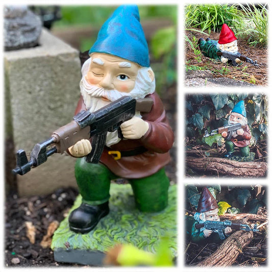 Funny Army Gnome Garden Statue