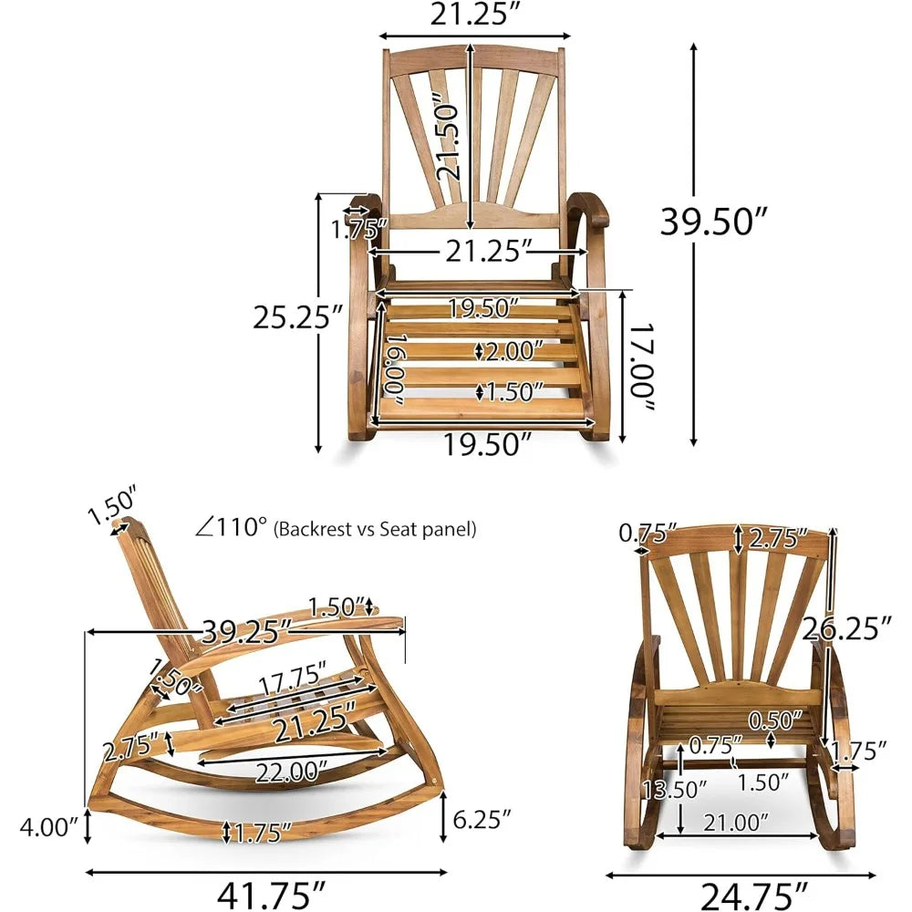 Wooden Rocking Chair with Footrest (Teak Finish)