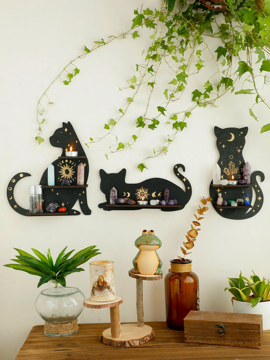 Assorted Black Cat Wooden Crystal Displays