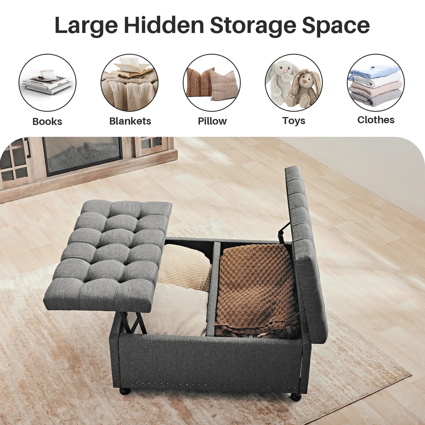 35" Large Square Storage Ottoman Bench,