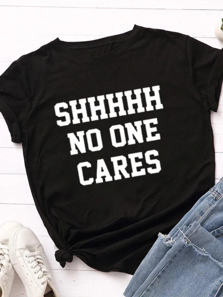 No One Cares Print T-Shirt