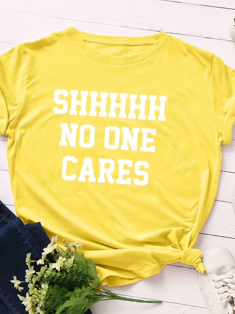 No One Cares Print T-Shirt