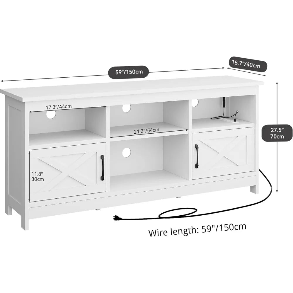 Farmhouse TV Stand with Power Outlet and LED