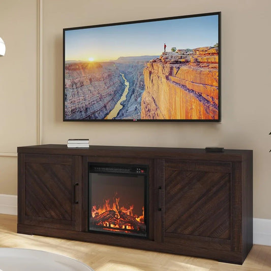 Modern 58" Farmhouse TV Stand with 18" Electric Fireplace Heater