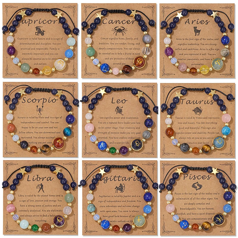 12 Zodiac Signs Constellation Natural Stone Beaded Bracelets