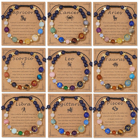 12 Zodiac Signs Constellation Natural Stone Beaded Bracelets