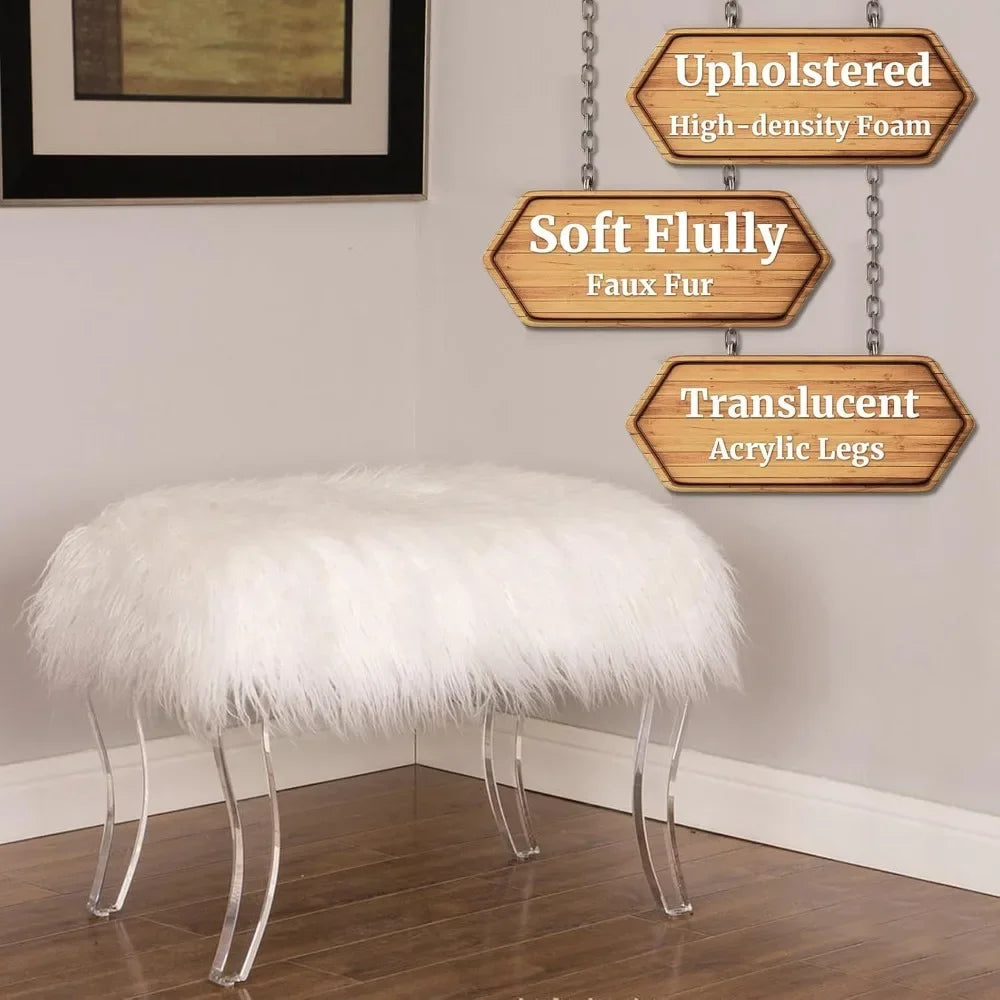 White Faux Fur Dressing Stool