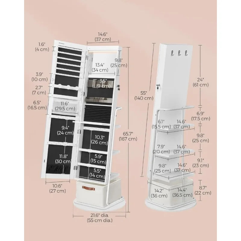 360° Swivel Mirrored Jewelry Cabinet with Lights And Storage