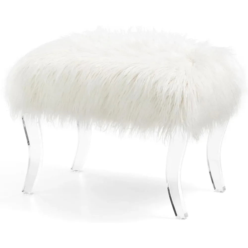 White Faux Fur Dressing Stool