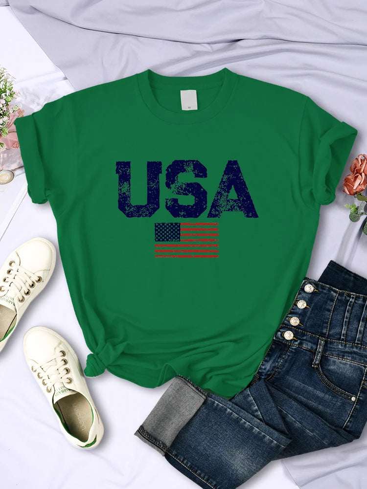 USA Letters American Flag Stars and Stripes Printed T-Shirt