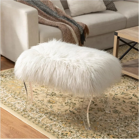 White Faux Fur Dressing Stool