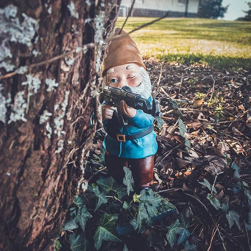 Funny Army Gnome Garden Statue